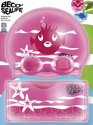 Beco-sealife® | Schwimmbrillen 2er-Set | Schwimmbrille | Badekappe und Tasche | Rosa