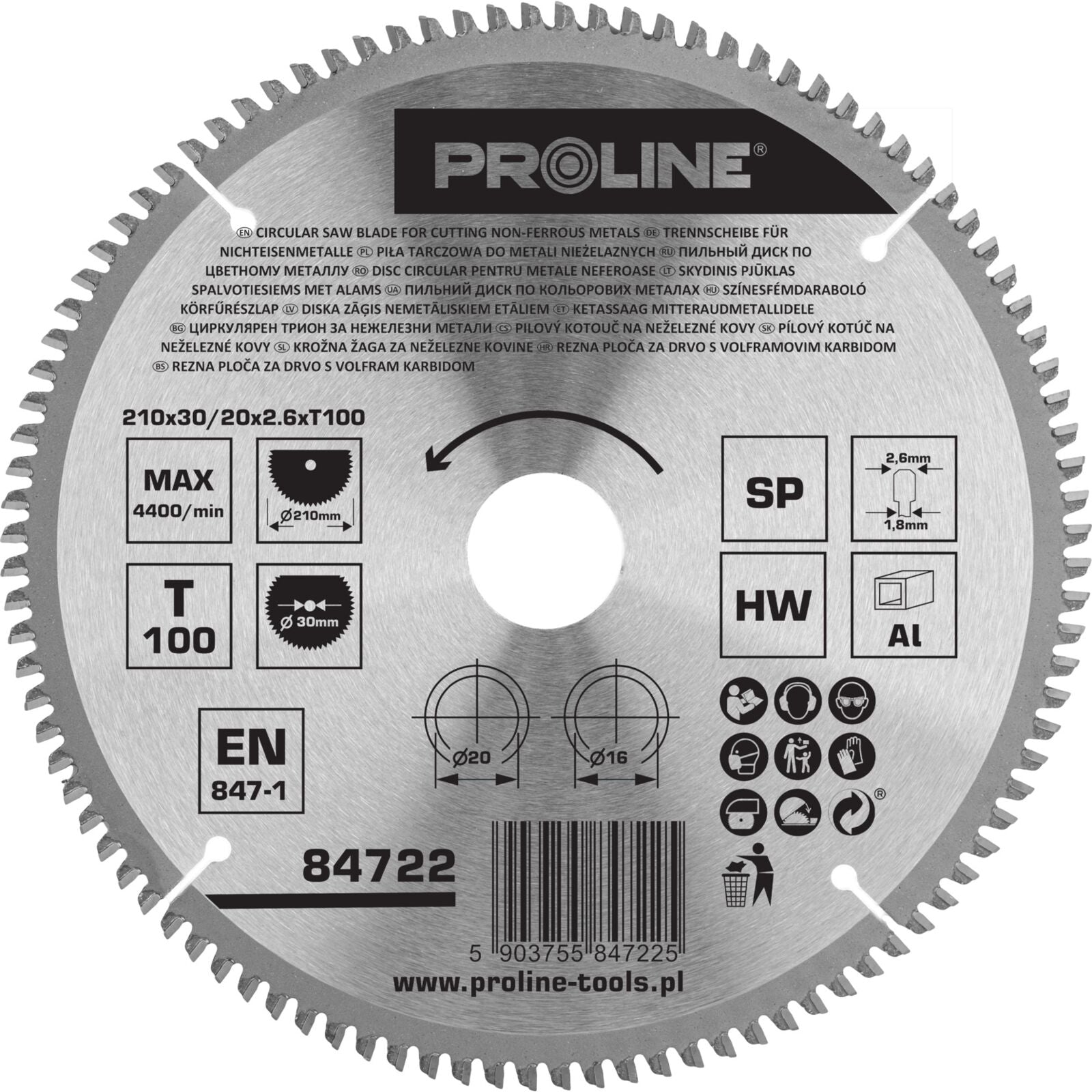 Circular Saw For Non-ferrous Metals 210 Mm 100t 30 Mm Proline