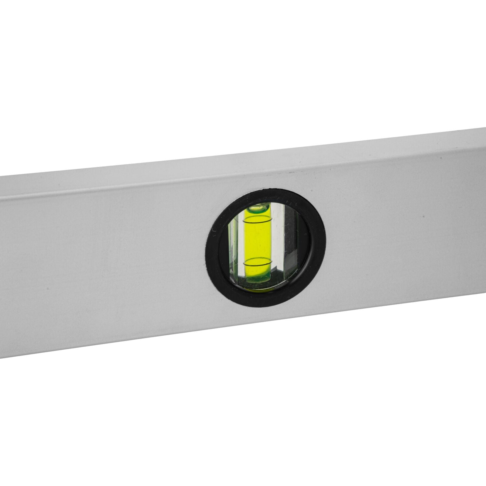 Pudełko Aluminiowa poziomica 1200 mm 2 fiolki - ścianka pozioma i pionowa o grubości 1 mm. Dokładność 1mm1m. Kolor srebrny. Plastikowe czarne końcówki amortyzujące wstrząsy.