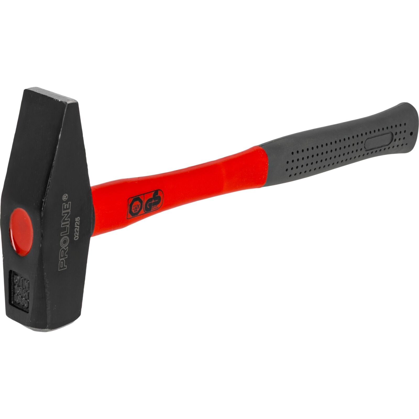 Machinists Hammer 1000g According To Din 1040 Gs Certified Drop Forged Head Stamped With Weight And Din1040 Fiberglass Handle Coated With Yellow Plastic Rubber Black Sleeve Head Painted Black Matt Proline