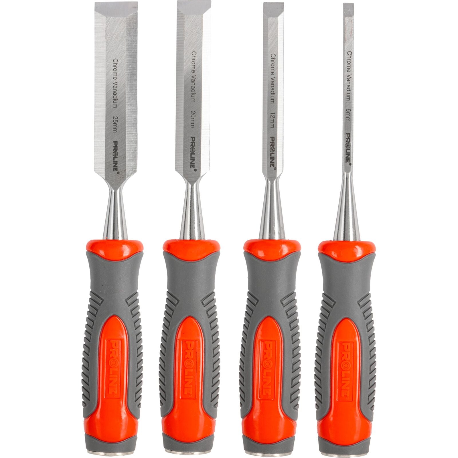 Set Scalpelli Per Legno 4 Pezzi Manico Piatto In Cromo-Vanadio Rinforzato In Composito Hrc 60 Hrc (TPR) Superficie Antiscivolo 6 Mm 12 Mm 20 Mm 25 Mm Proline