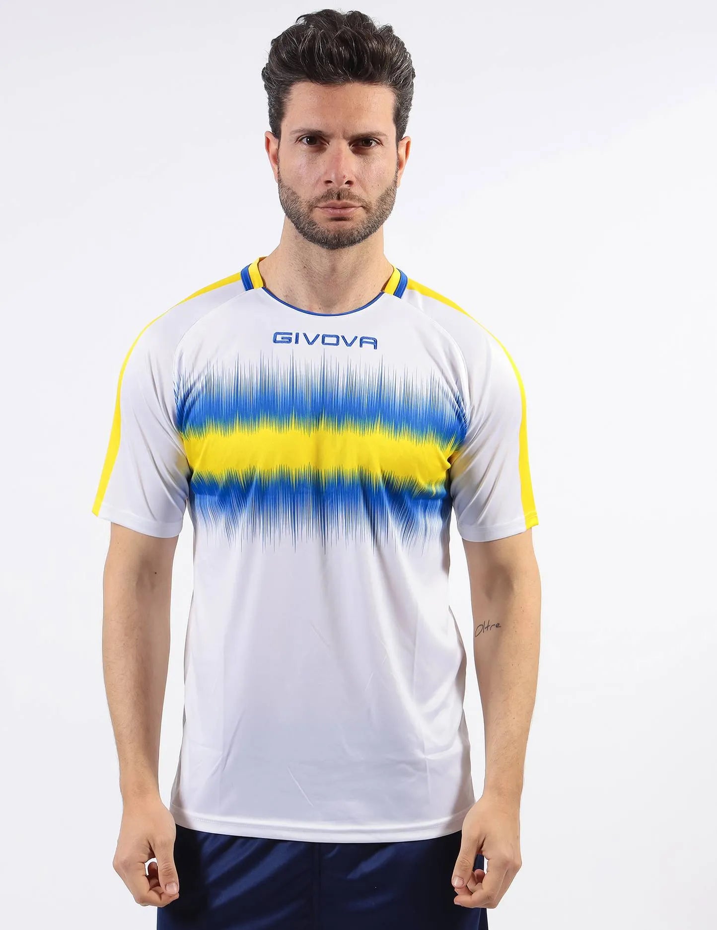 T-shirt sportowy Givova Radio żółto-królewski biały
