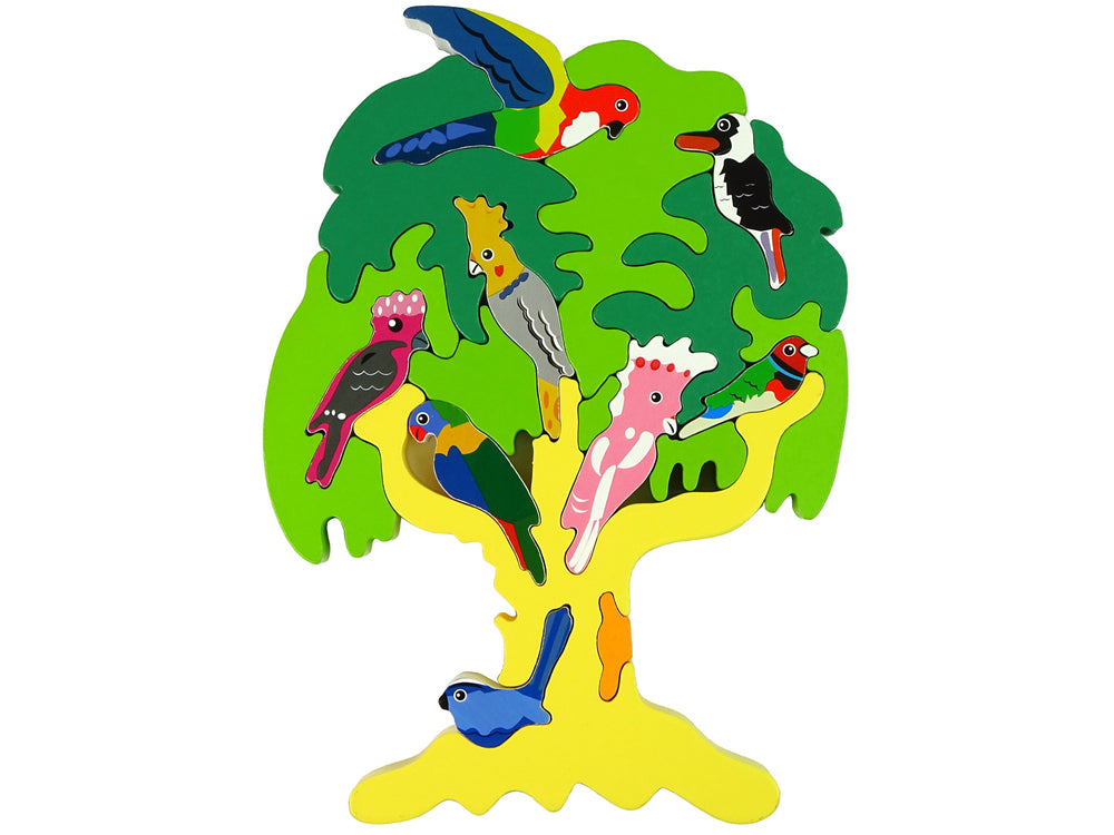 Wooden Tree Birds Parrots Diy Wooden Puzzle Blocks