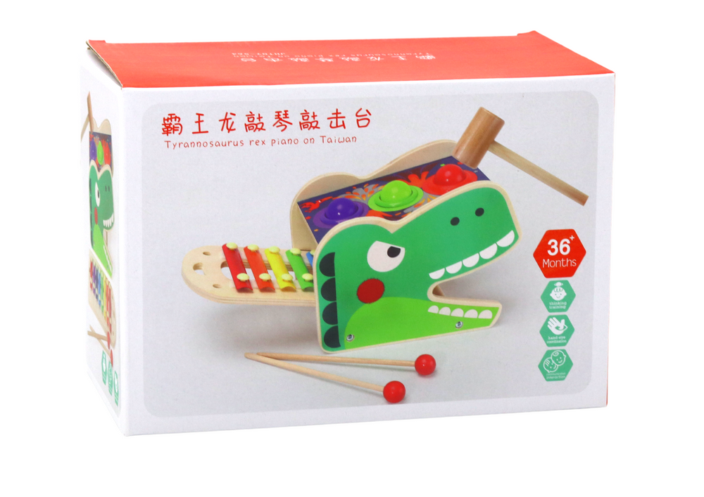 Dinosaur Cymbal Hammer 2in1 Wooden Red