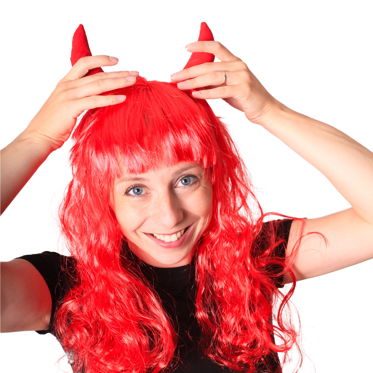 Devil Wig With Horns For Adults