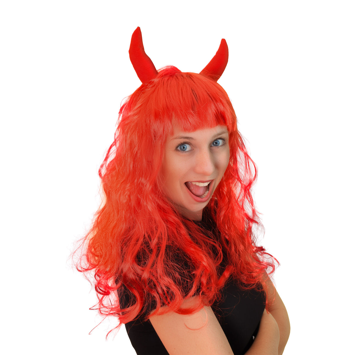 Devil Wig With Horns For Adults
