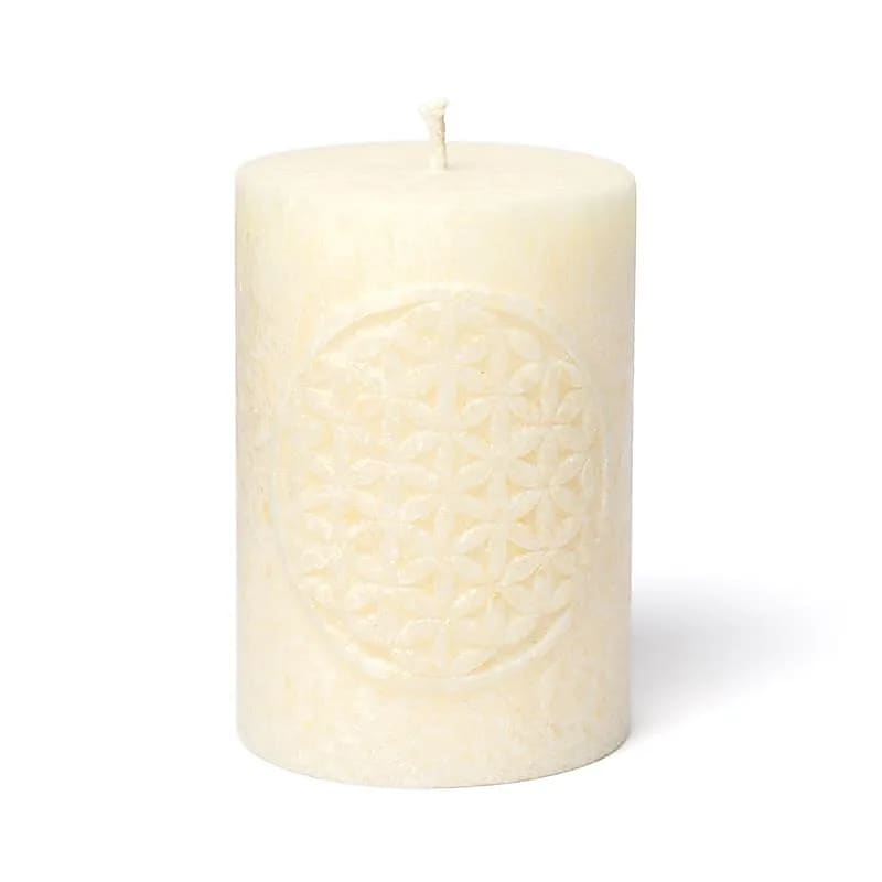 Tłoczona świeca wotywna Kwiat życia Stearyna w kolorze złamanej bieli - zestaw 2 szt. - 8x5,5 cm