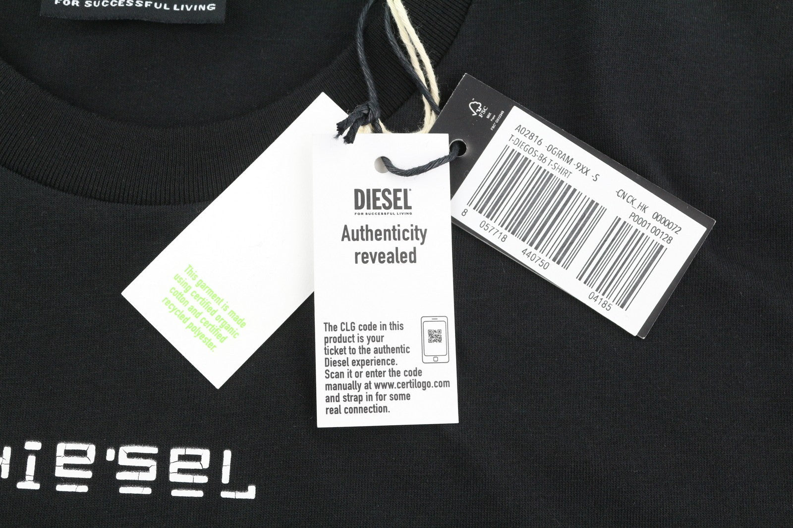 Diesel T-diegos-b6 Men's T-shirtblack Elastic Cotton Tricot Short Sleeved