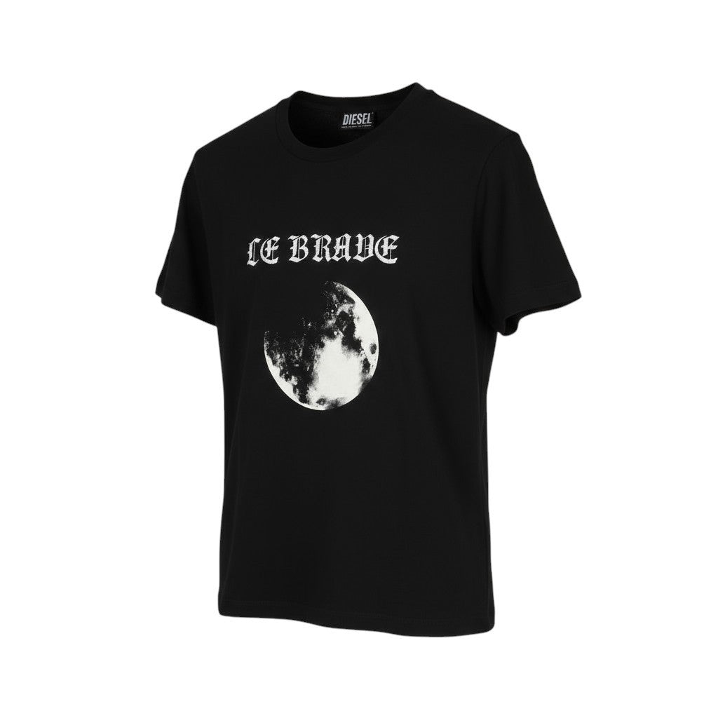 Diesel T-iny-b1men Trico Black Tricot Stretchy Crew Collar Short Sleeve