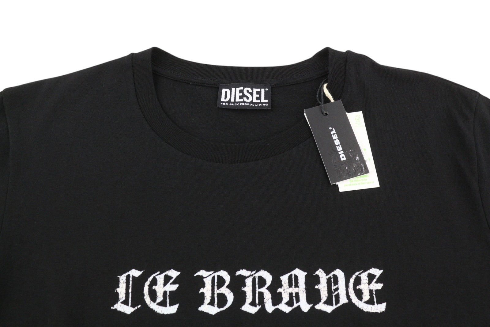 Diesel T-iny-b1men T-shirt Black Tricot Stretchy Crew Collar Short Sleeved
