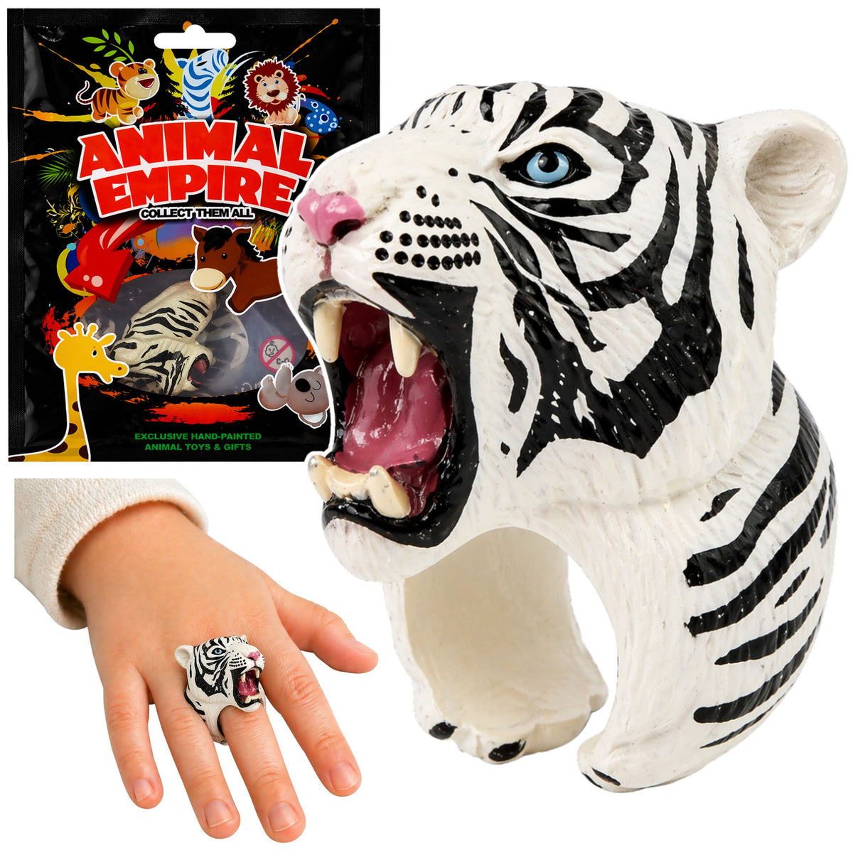 Anillo de Mano Educativo Animales Tigre Blanco