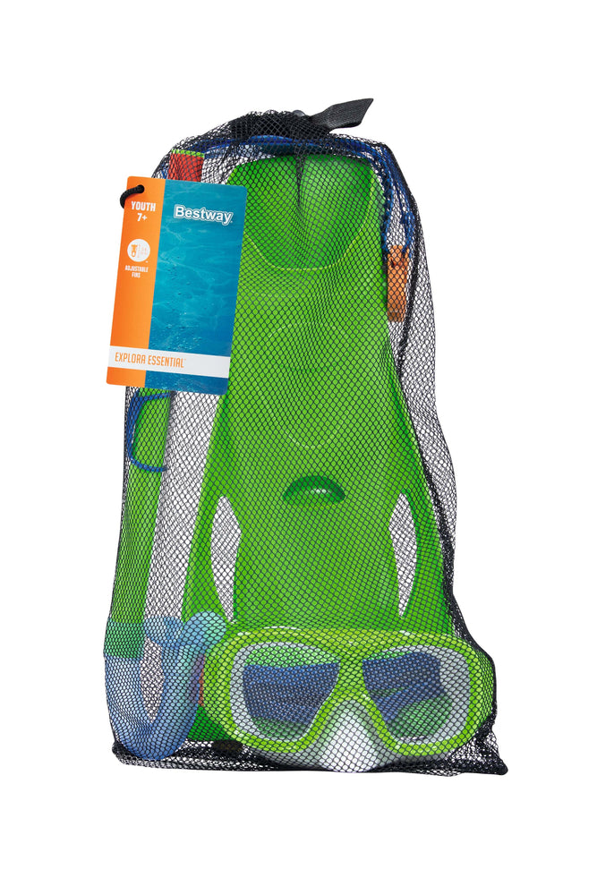 Set Buceo Máscara Snorkel Aletas Verde Bestway 25019