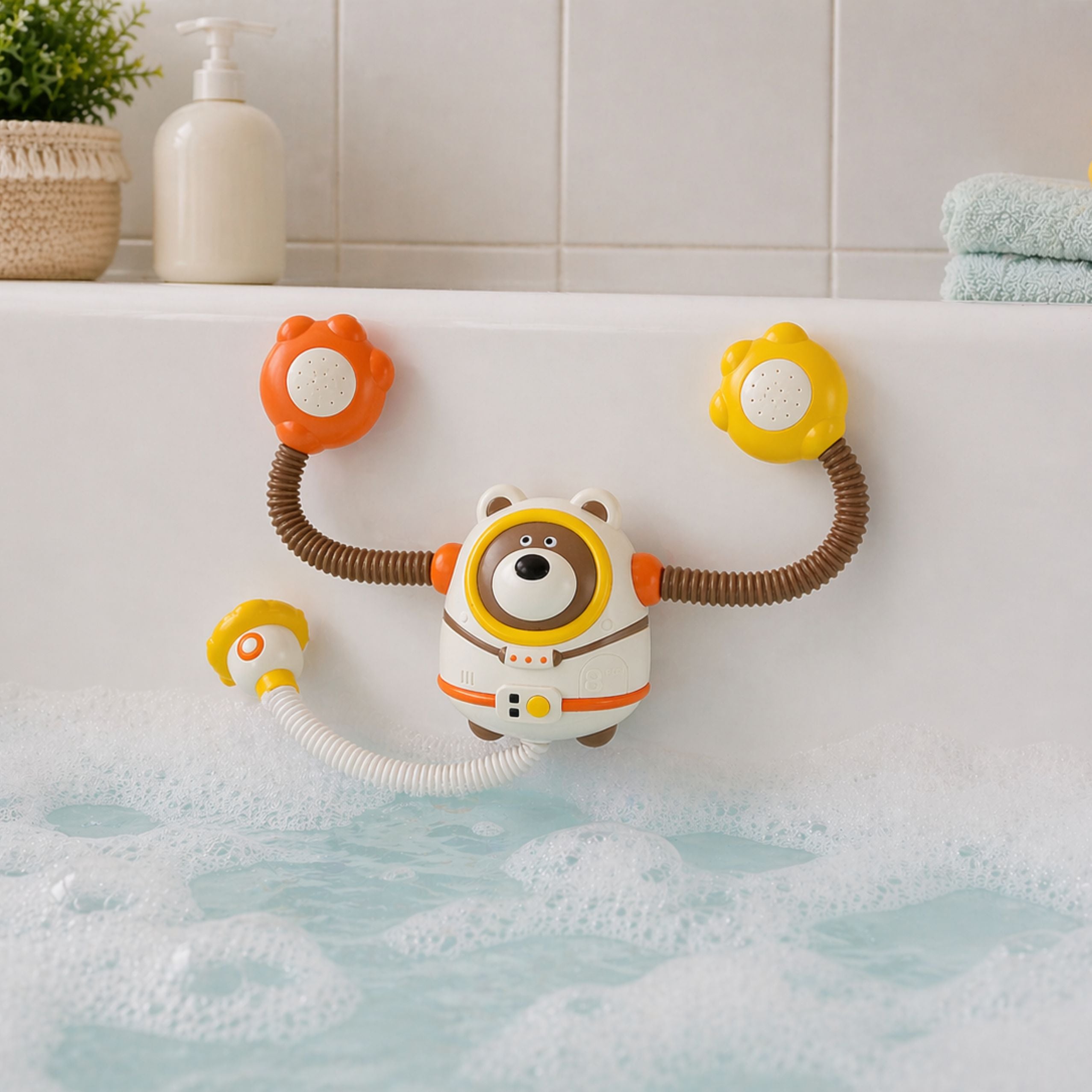 Water Bath Toy Teddy Bear Astronaut Shower With Water Circulation Suction Cups