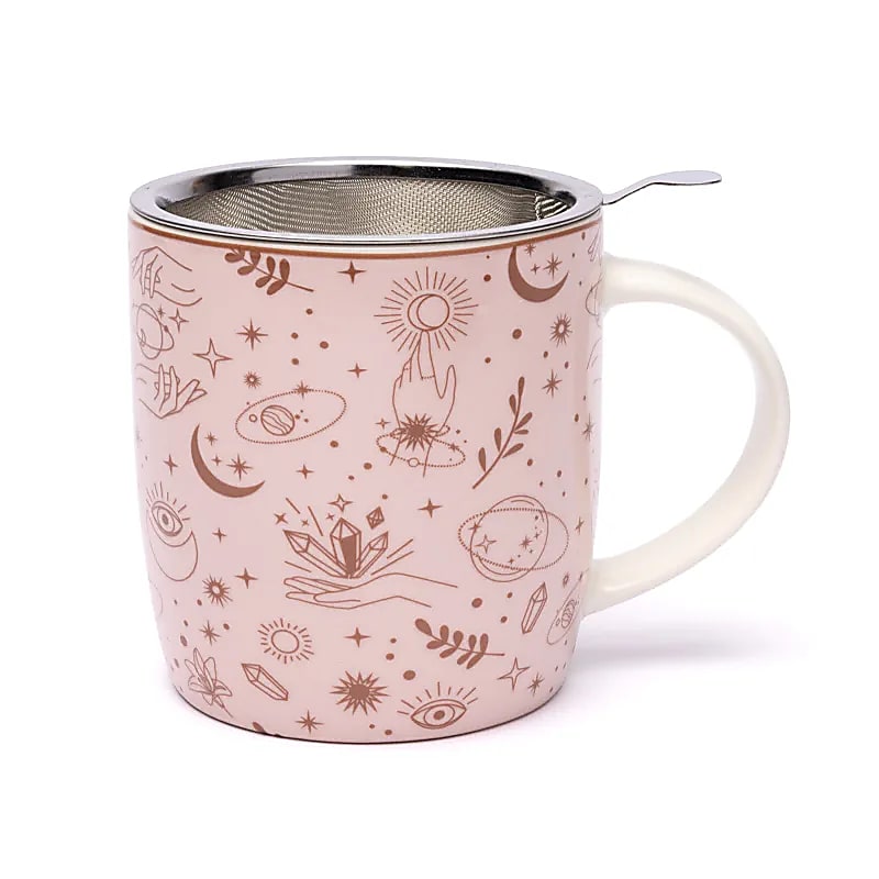 Caneca de chá com peneira símbolos místicos - pacote de 2 unidades - ± 400 ml