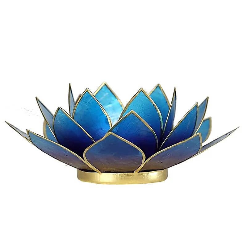 Suport Lumanari Lotus Violetblue Gold Trim - 13,5 Cm