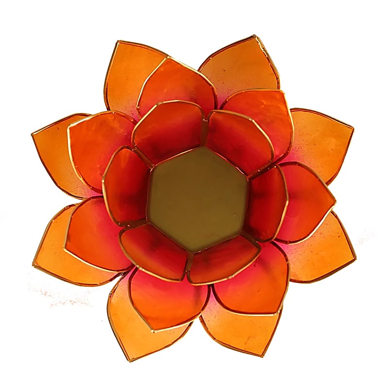 Lotosový svícen Pinkorange Gold Trim - 13,5 cm