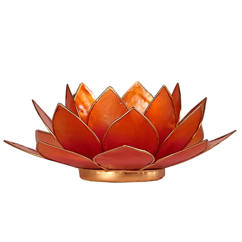 Lotosový svícen Pinkorange Gold Trim - 13,5 cm