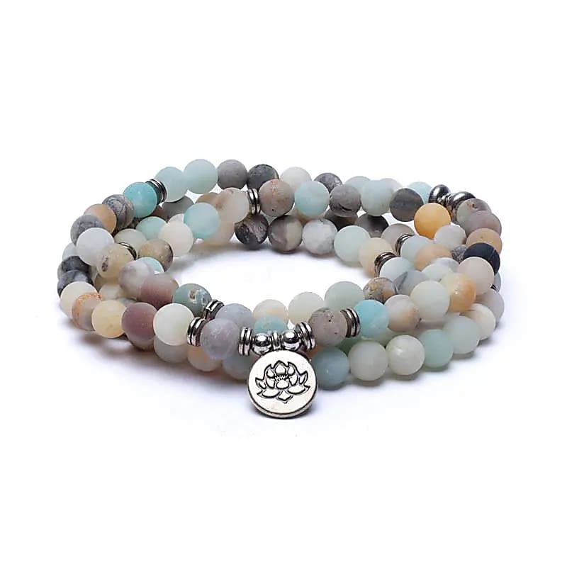 Mala Amazon Stone Elastic With Lotus - 0.8 Cm