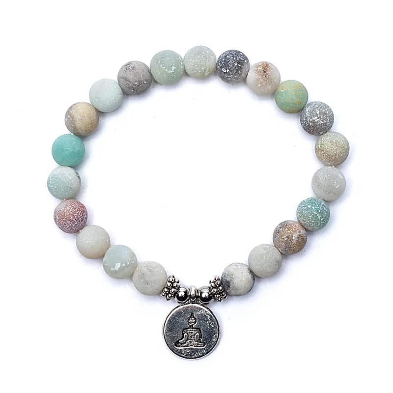 Mala/armband Amazon Steen Elastisch Met Boeddha --verpakking van 2 stuks - 0,8 cm