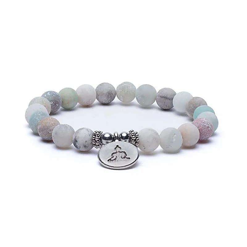 Mala/armband Amazon Steen Elastisch Met Boeddha --verpakking van 2 stuks - 0,8 cm