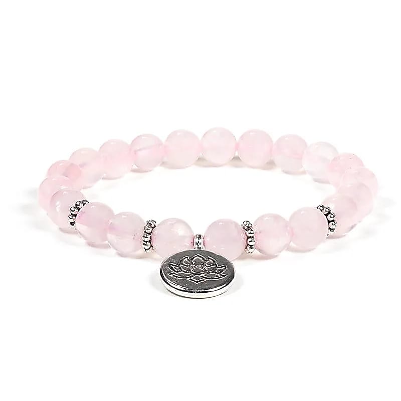 Mala/náramek Rose Quartz Elastic With Lotus --balení 2 ks - 0,8 cm