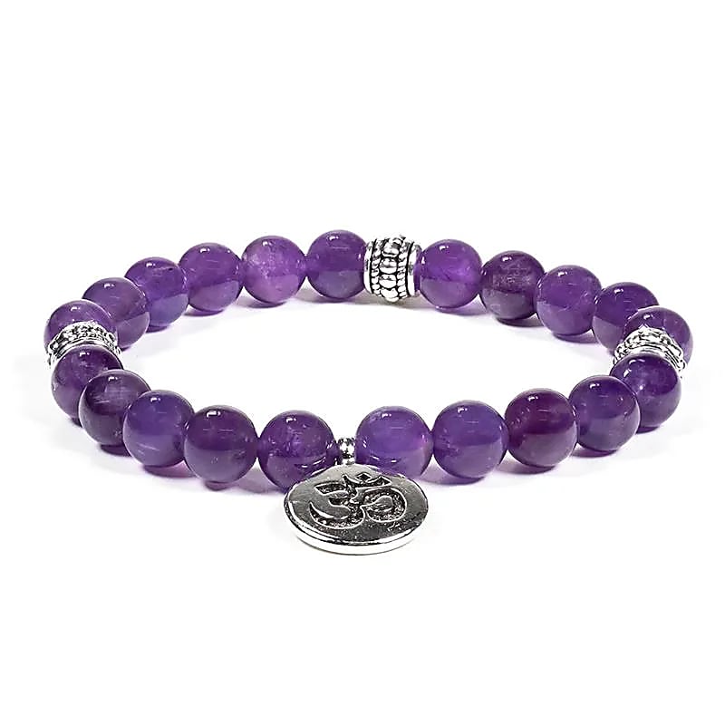 Mala/bracciale Ametista Elastico Con Ohm--confezione Da 2 Pz - 0,8 Cm