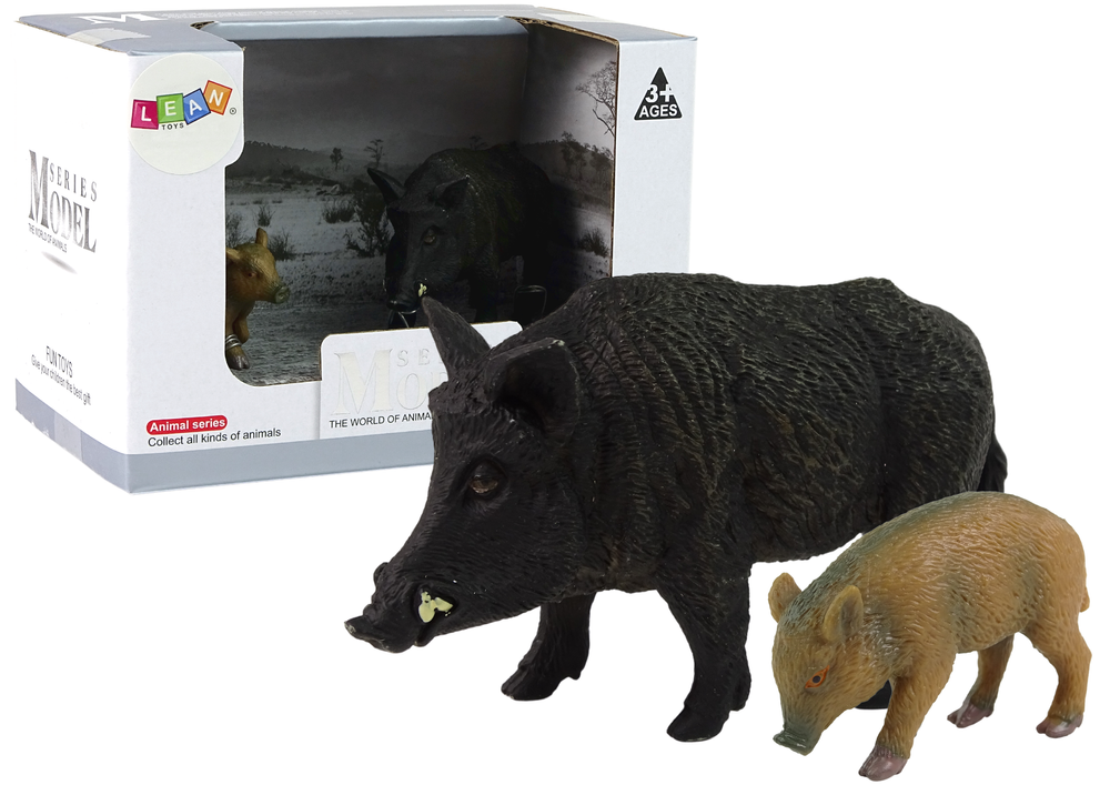 Set Of 2 Figurines Wild Boar With Young Forest Animals Series