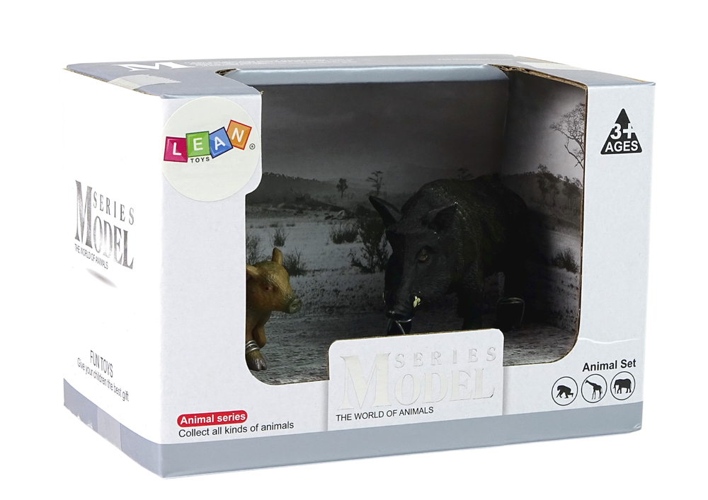Set Of 2 Figurines Wild Boar With Young Forest Animals Series