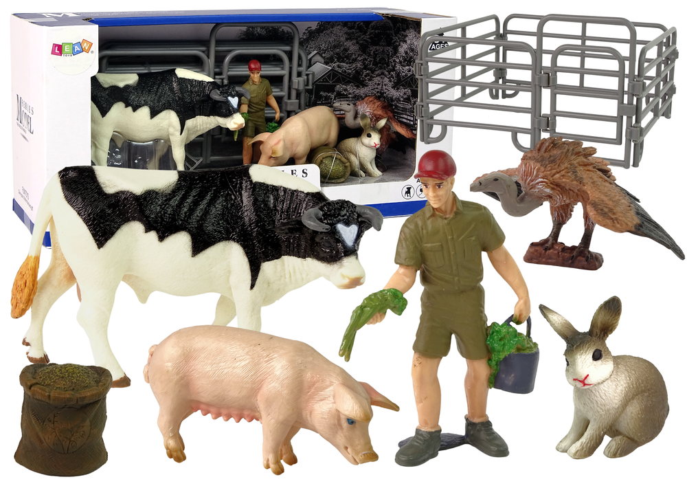 Large Farm Animal Figurine Set + Farmer And Homestead 10 Pieces