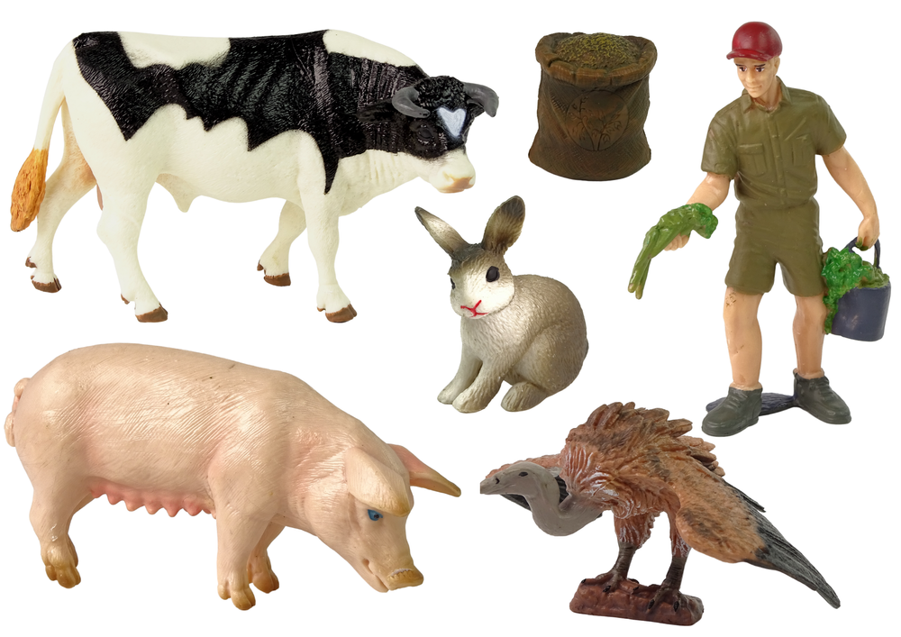 Large Farm Animal Figurine Set + Farmer And Homestead 10 Pieces