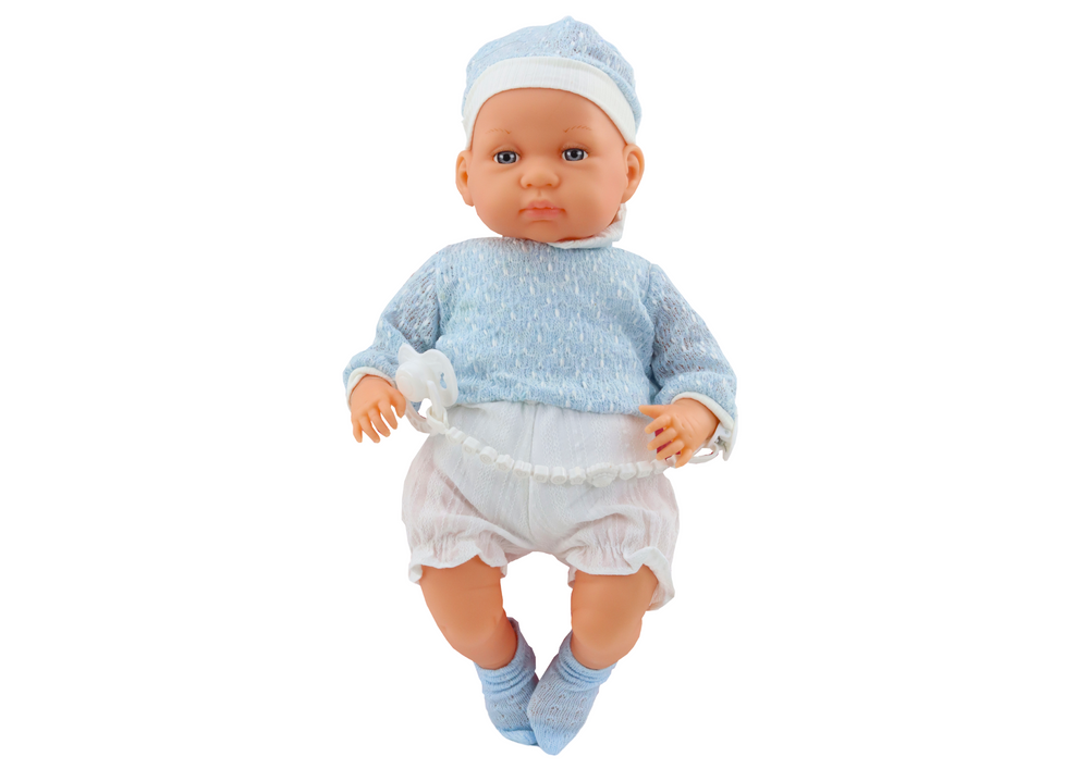 Bábika pre bábiku 46 cm modré ponožky s cumlíkom