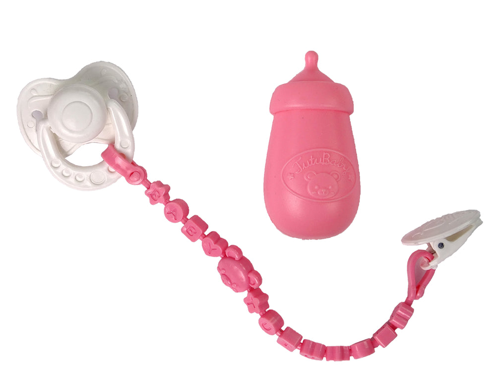 Baby Doll Sound Pacifier Bib Pink White Cloud Pyjamas