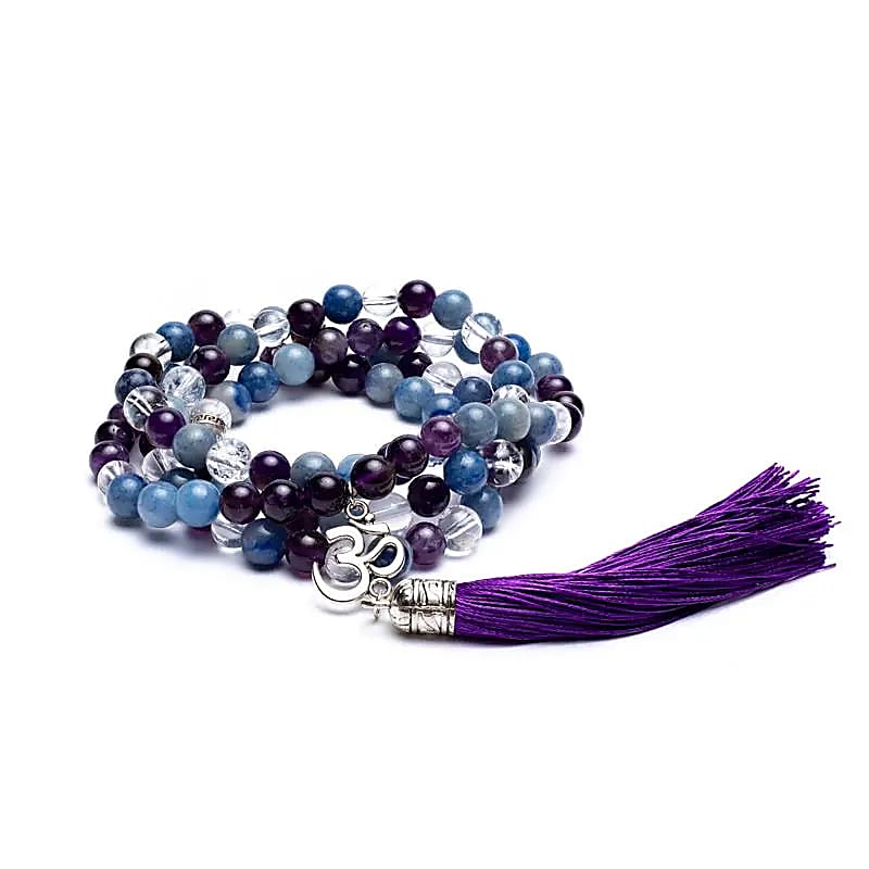 Mala Améthyste/ Aventurine/ Cristal de Roche + Ohm - 0,8 Cm