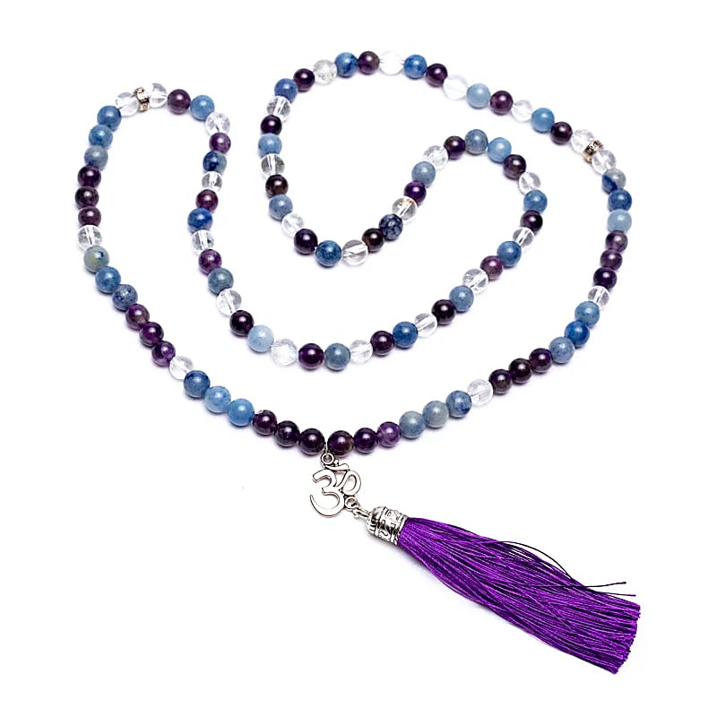 Mala Améthyste/ Aventurine/ Cristal de Roche + Ohm - 0,8 Cm