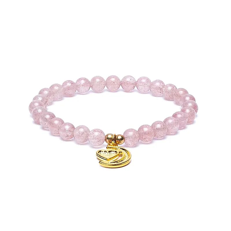 Bratara Strawberry Quartz Elastic With Heart/moon Charm --pachet De 2 Buc - 6mm