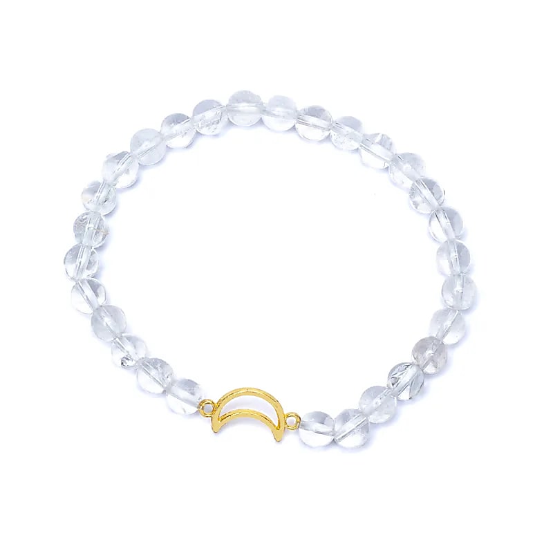 Brățară cuarț transparent elastic cu farmec lunar --pachet de 2 buc - 6mm
