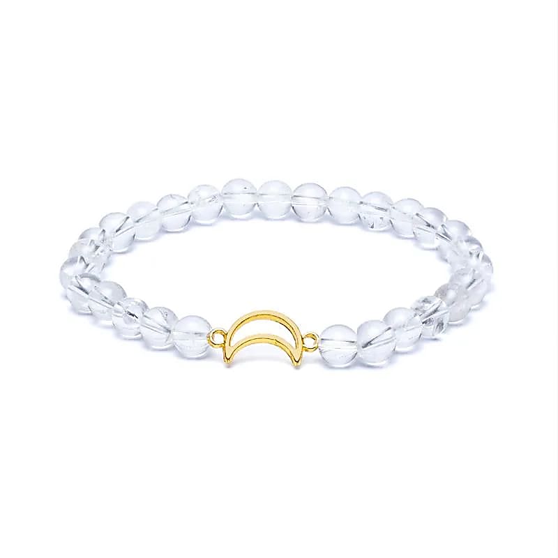 Brățară cuarț transparent elastic cu farmec lunar --pachet de 2 buc - 6mm