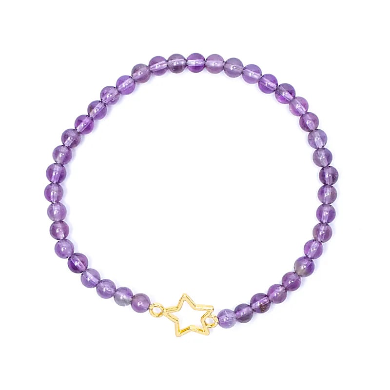 Bratara Ametist Elastic Cu Star Charm --pachet De 2 Buc - 4mm