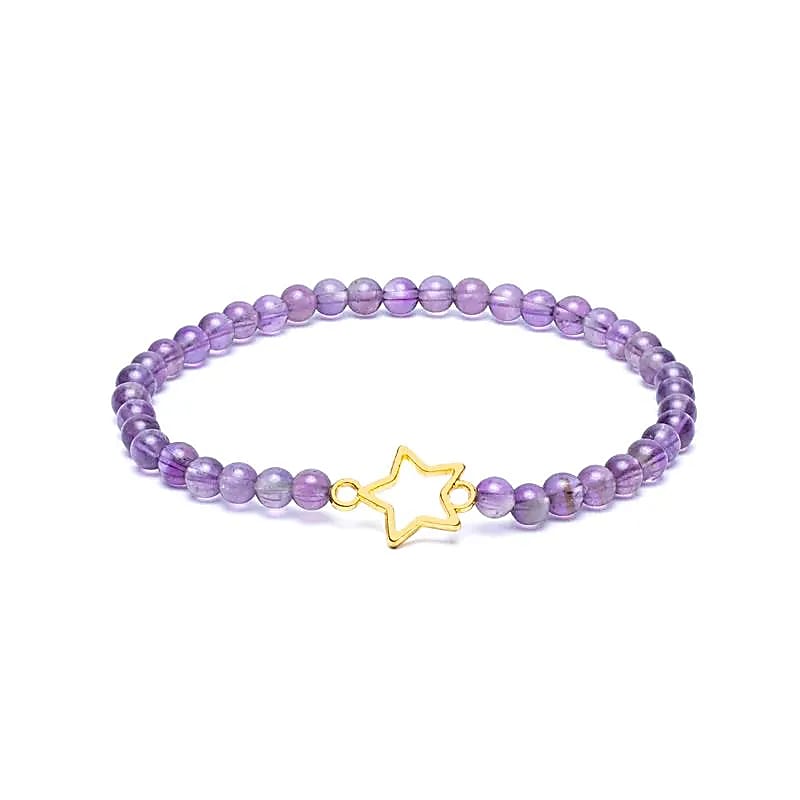 Bratara Ametist Elastic Cu Star Charm --pachet De 2 Buc - 4mm