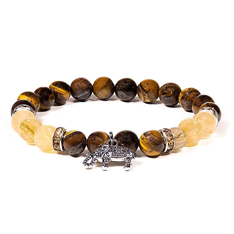 Náramok Tigrie oko/ Rutilated Quartz so slonom -- balenie 2 ks - 8 mm