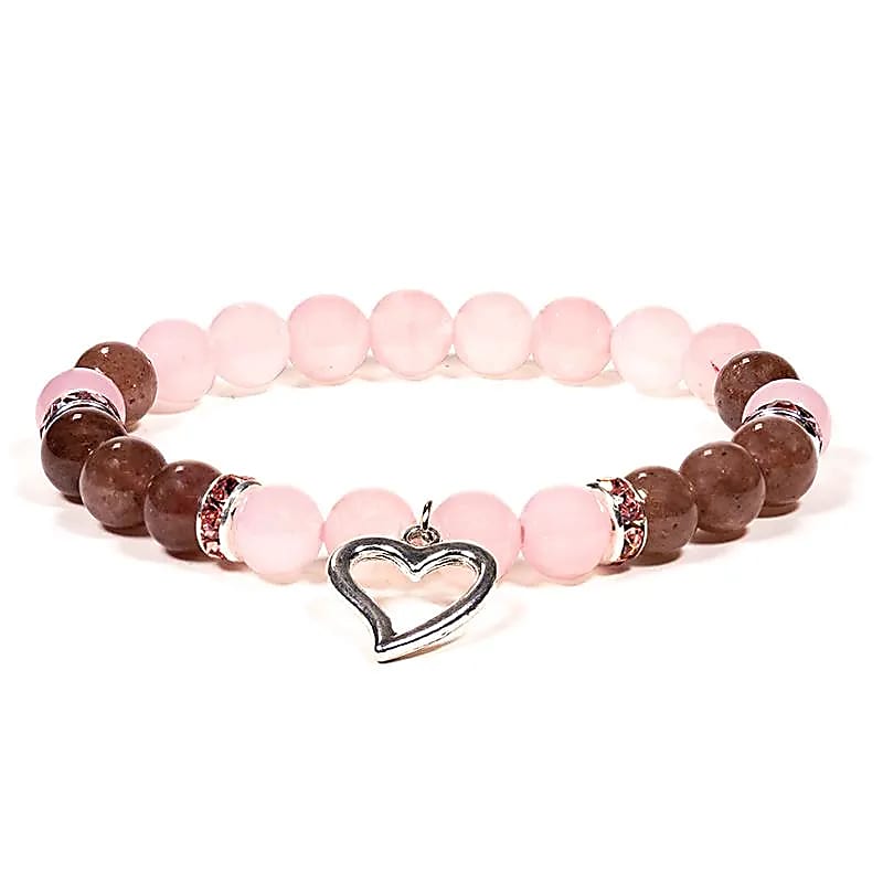 Bracelet Rose Quartz/strawberry Quartz With Heart --package Of 2 Pcs - 8 Mm