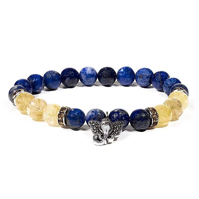 Náramok Lapis Lazuli/rutilated Quartz s Ganeshom -- balenie 2 ks - 0,8 cm