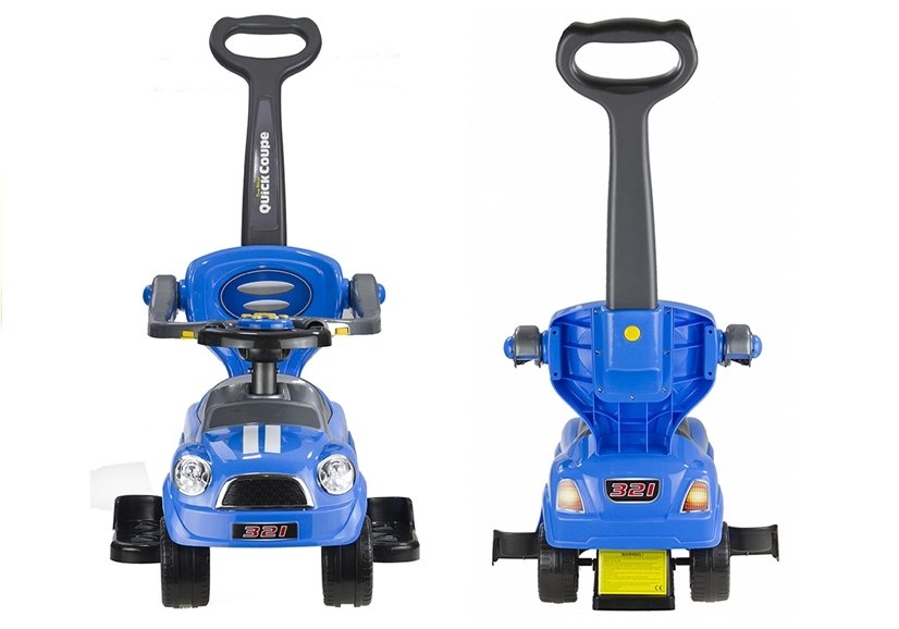 Coupe Car Manual Ride On With Parent Handle - Blue