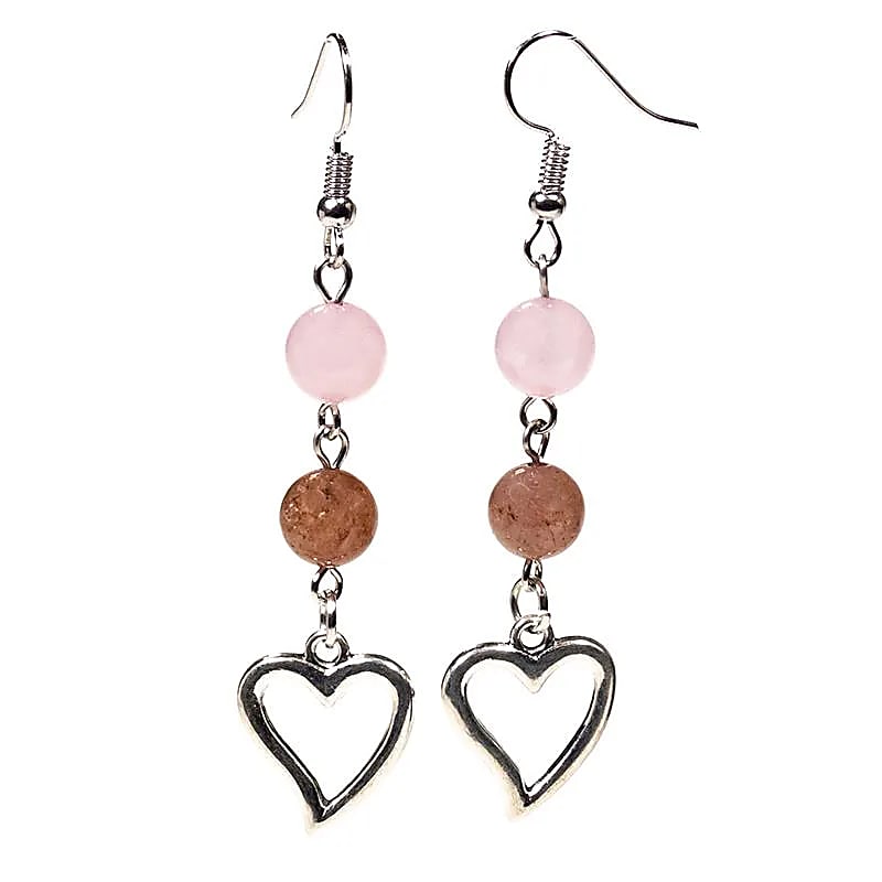 Earrings Rose Quartz/strawberry Quartz With Heart --package Of 5 Pcs - 8mm