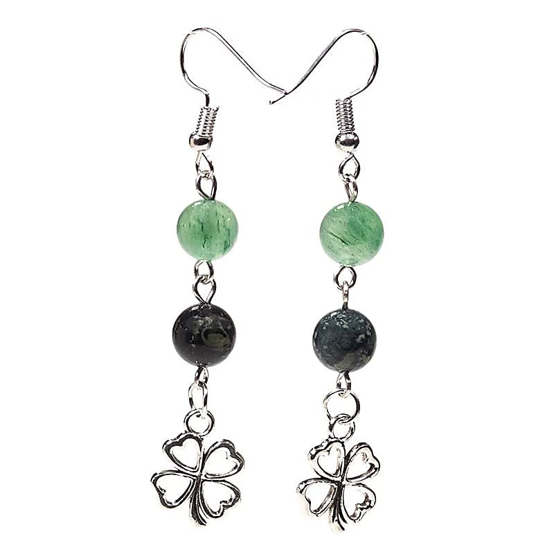 Earrings Kambaba/green Aventurine + Clover --package Of 5 Pcs - 8 Mm