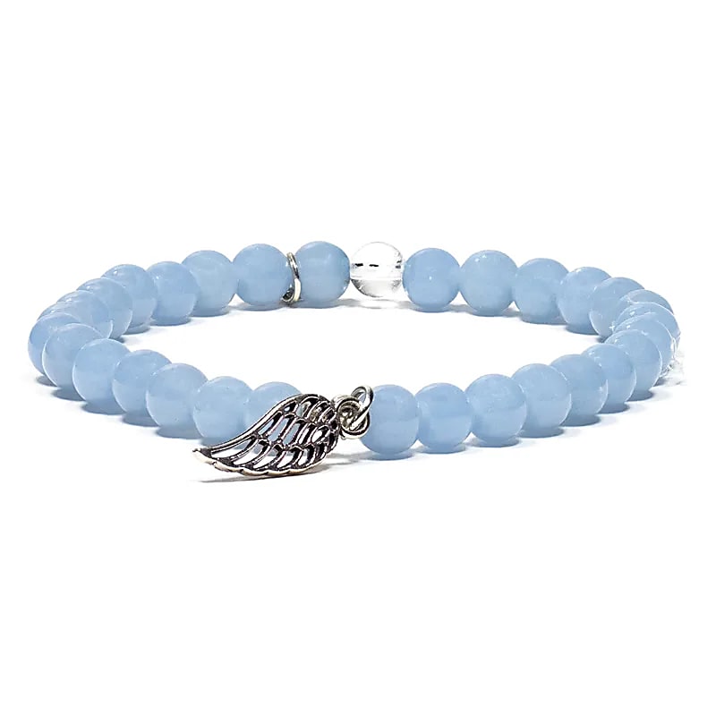 Angelite Bracelet With Angel Wing Elastic --package Of 2 Pcs - 0.6 Cm