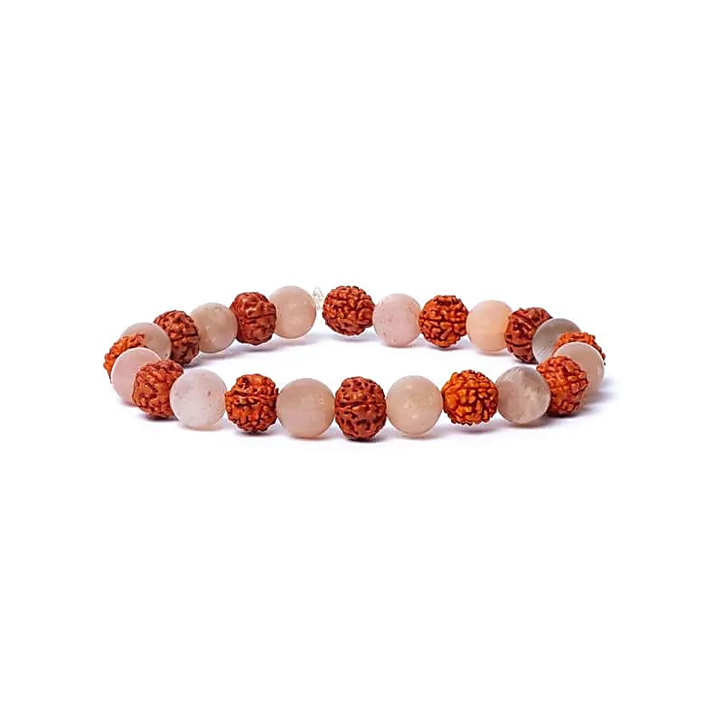Náramok Rudraksha/ Peach Moonstone Aa Quality Elastic -- sada 2 ks - 0,8 cm