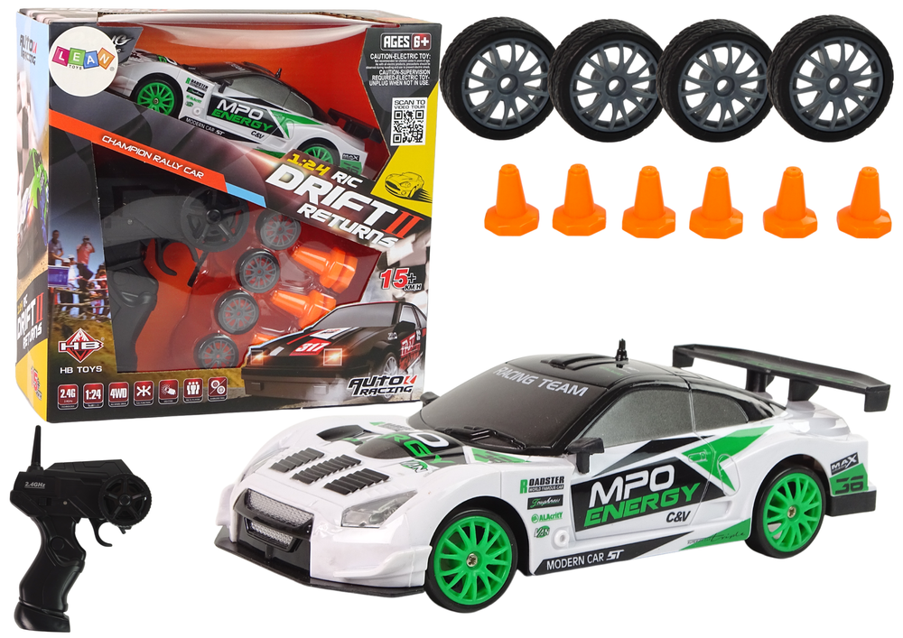 Drift Rally Car Set+ R/c Remote Control And Accessories Speeds Up To 15 Km/h