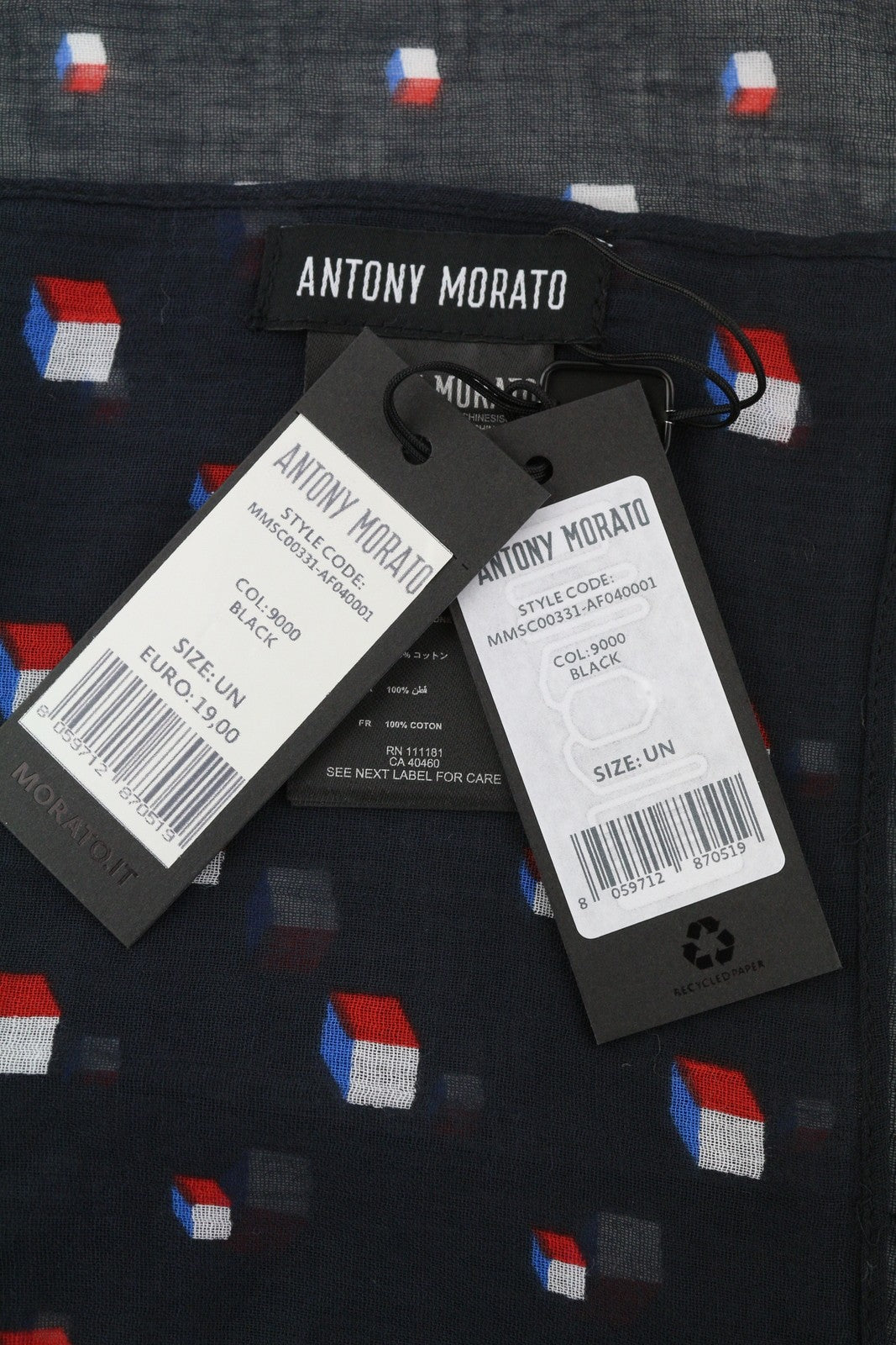 Дамски шал Antony Morato Черен памучен шарка Лого Унисекс