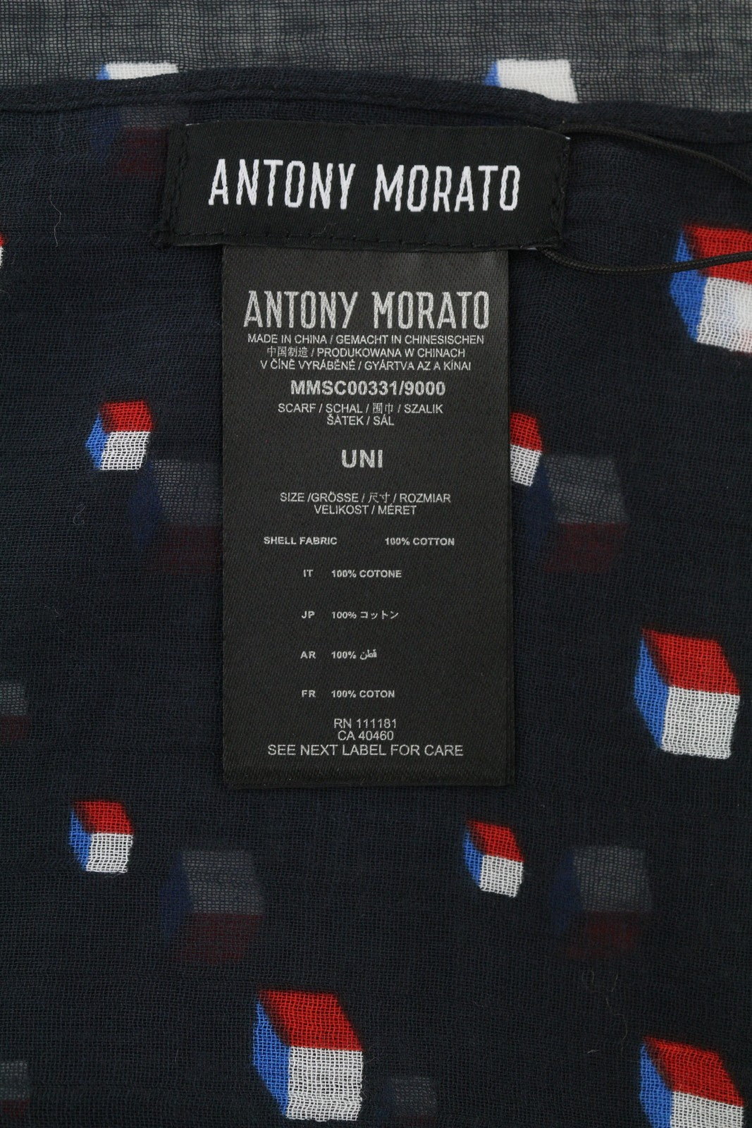 Дамски шал Antony Morato Черен памучен шарка Лого Унисекс